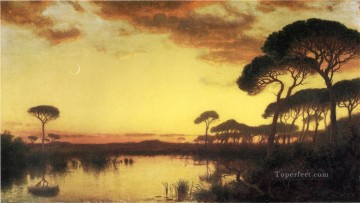 ウィリアム・スタンリー・ハゼルタイン Painting - 夕日の輝き ローマのカンパーニャの風景 ルミニズム ウィリアム・スタンリー・ハゼルタイン